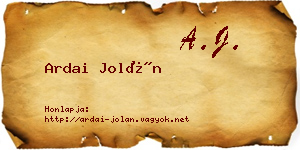 Ardai Jolán névjegykártya